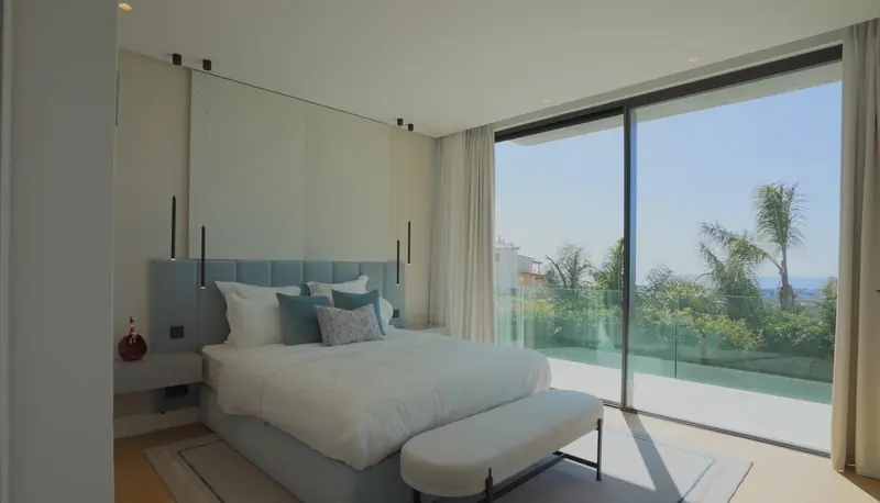 Bedroom with pool view